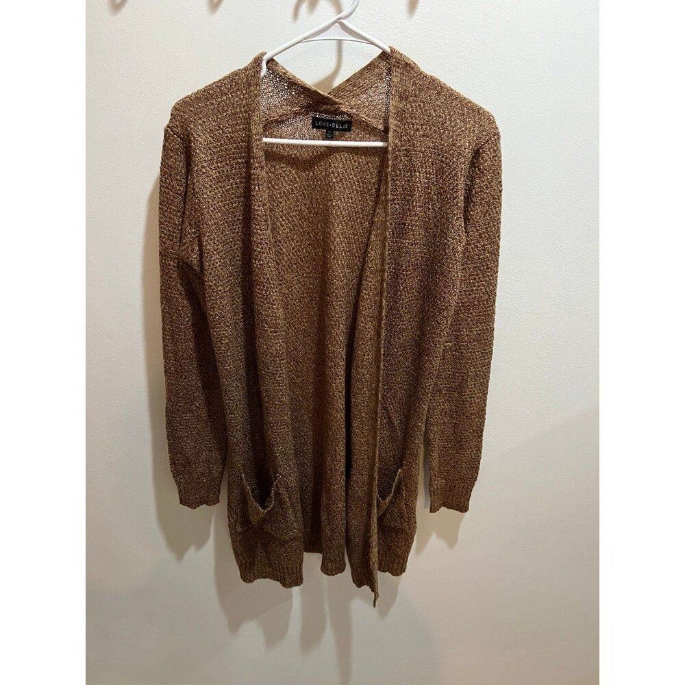 Love Ellie Neutral Fall Chic Open Front Two Pocket Crochet Knit Cardigan Sweater
